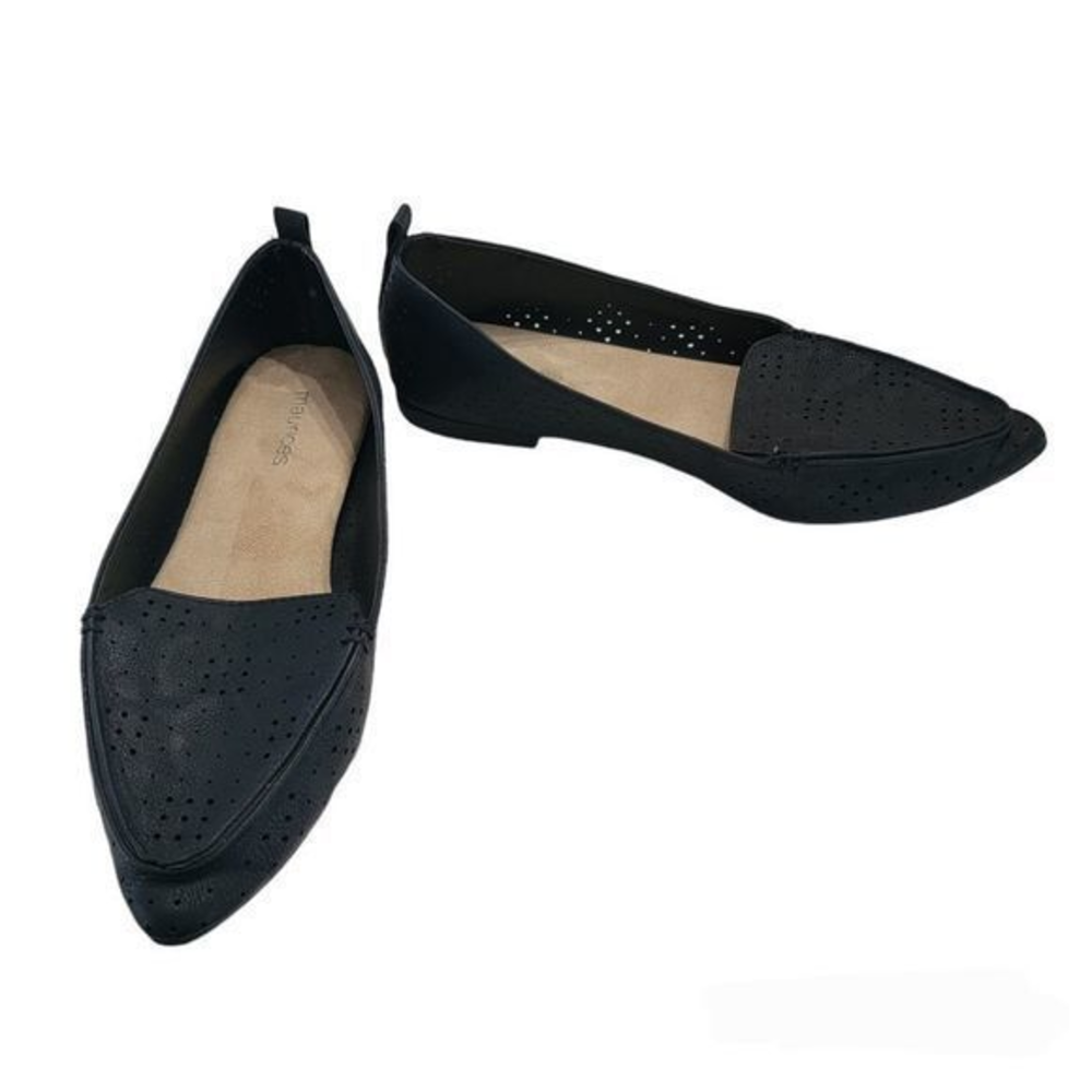 Maurices black suede flats pointed toe perforated size 7M
